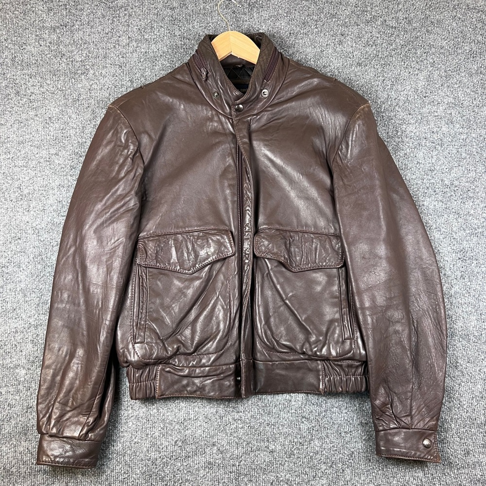 Vintage Brooks Brothers Leather Jacket Mens M 42 Brown Bomber Full Zip A2 Flight